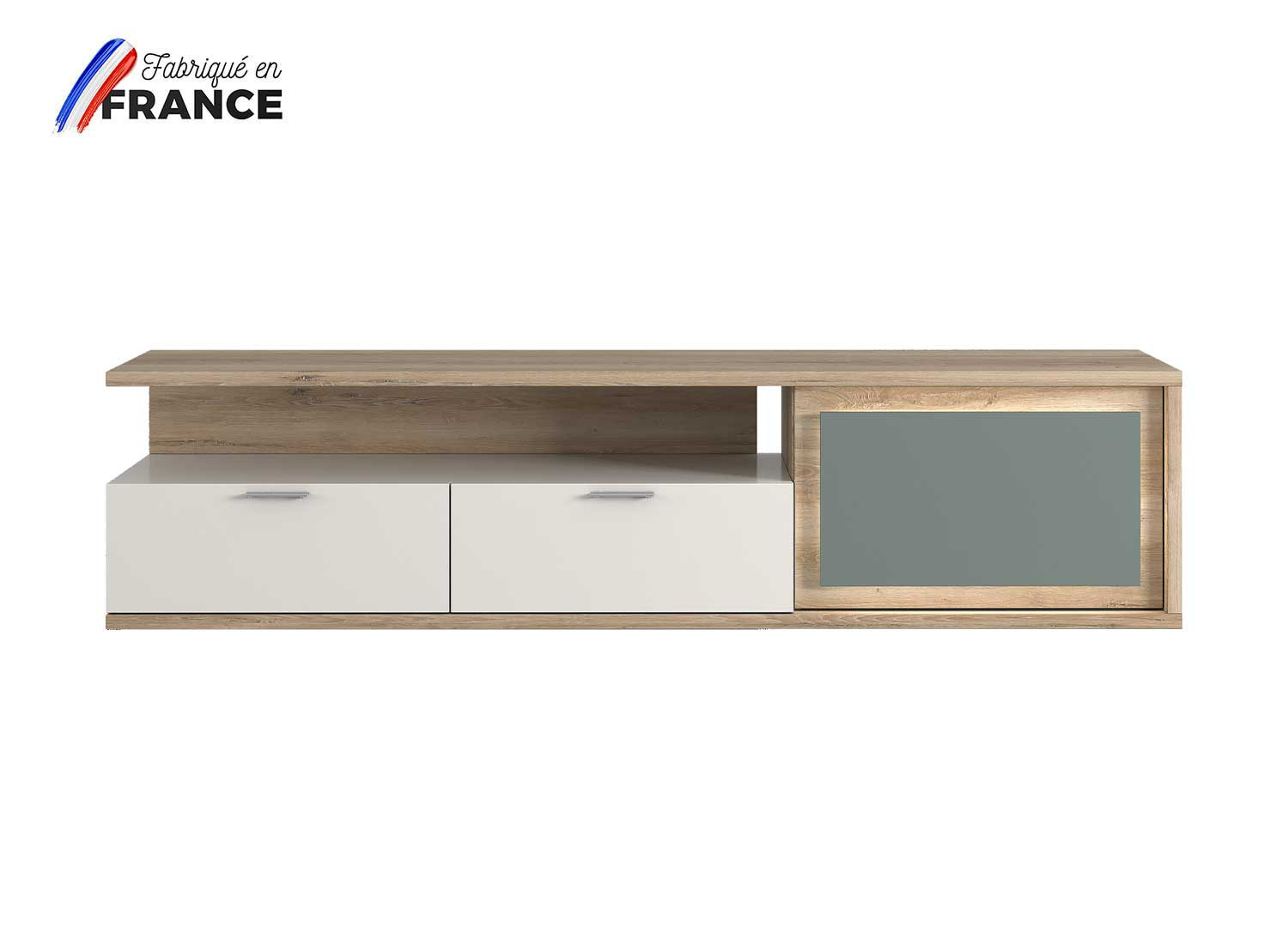 Meuble TV 2 tiroirs et 1 porte 200 cm à LED Elska