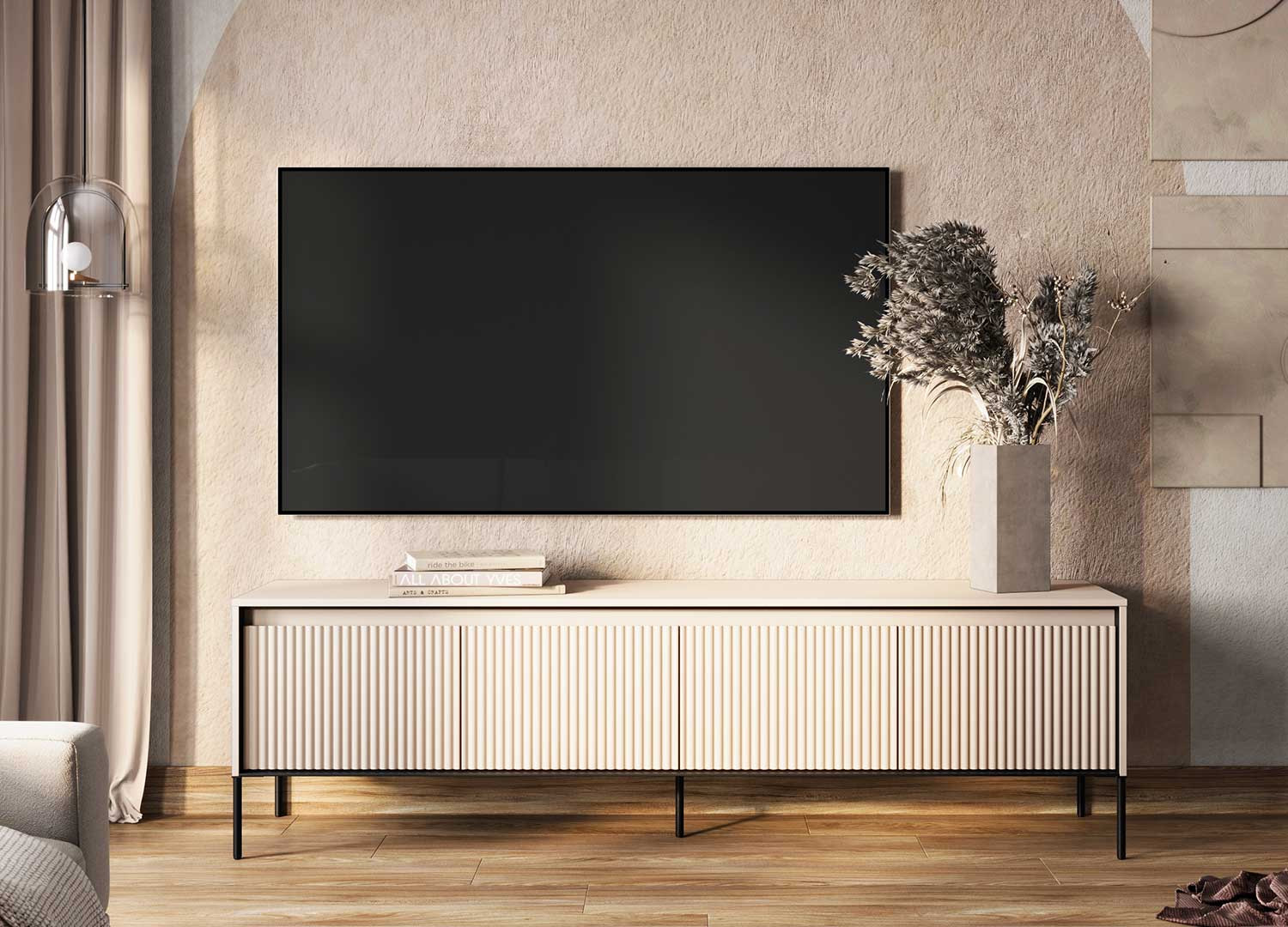 Meuble TV 4 portes beige sable 193 cm