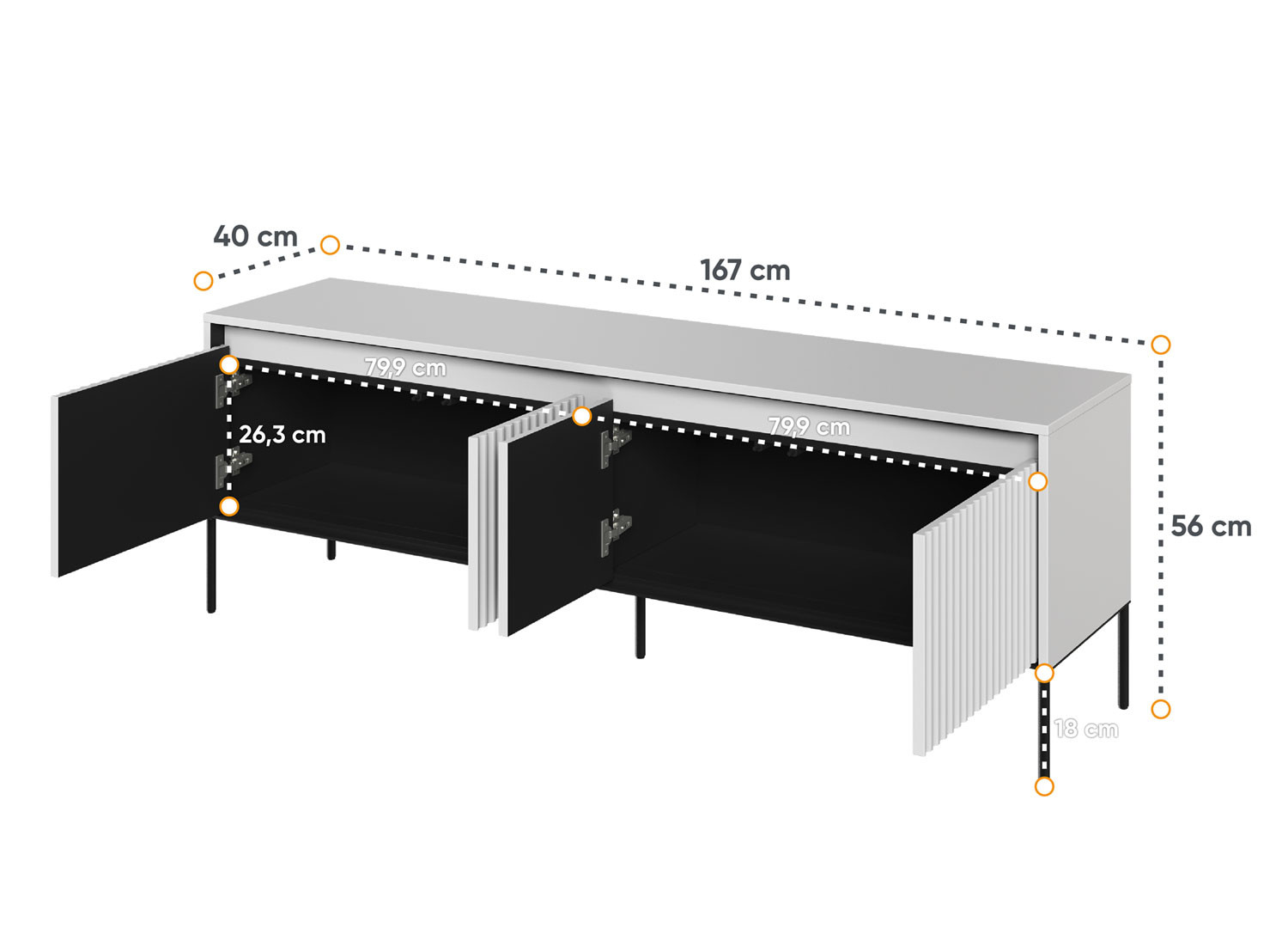 Meuble TV 4 portes blanc 167 cm Trend