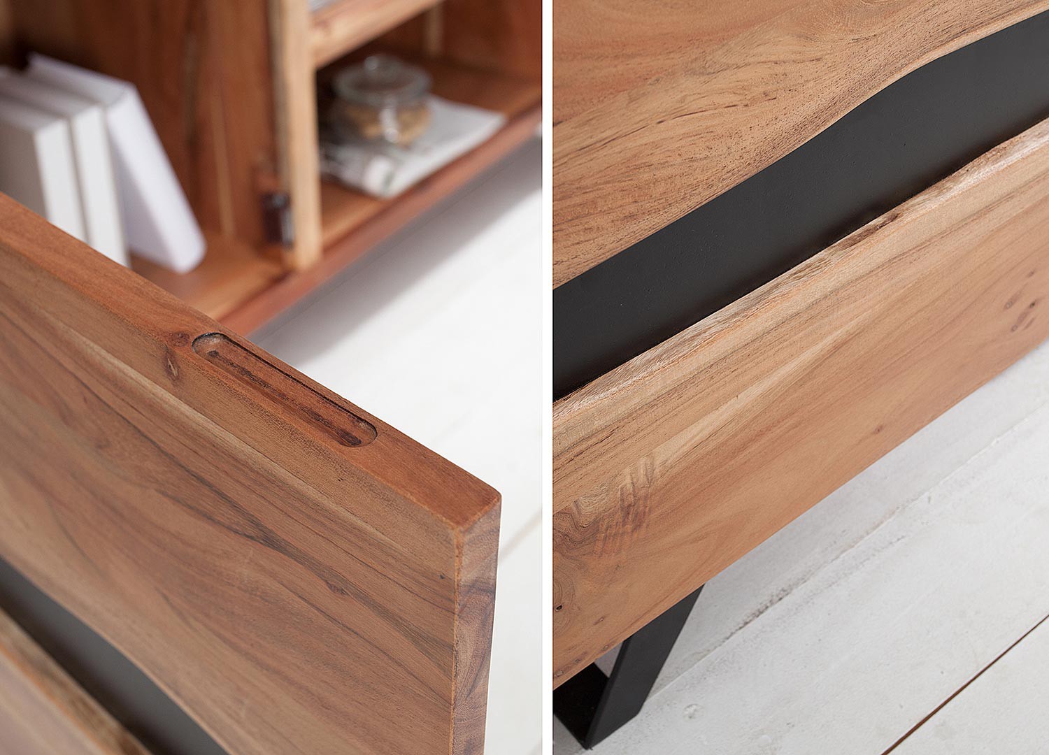 Meuble TV acacia massif et métal 160 cm