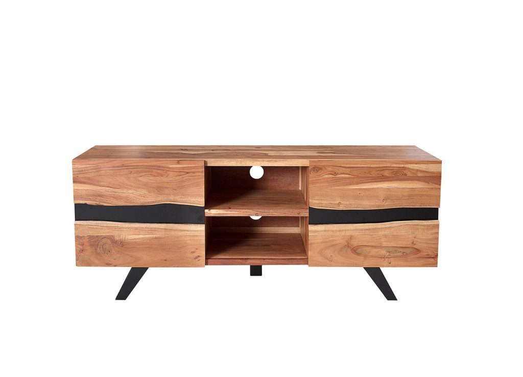 Meuble TV acacia massif et métal 160 cm