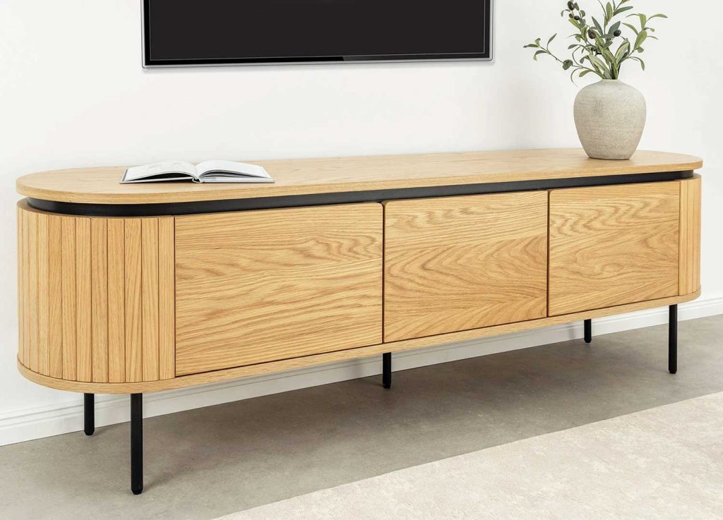 Meuble TV arrondi 3 portes couleur naturelle Lili
