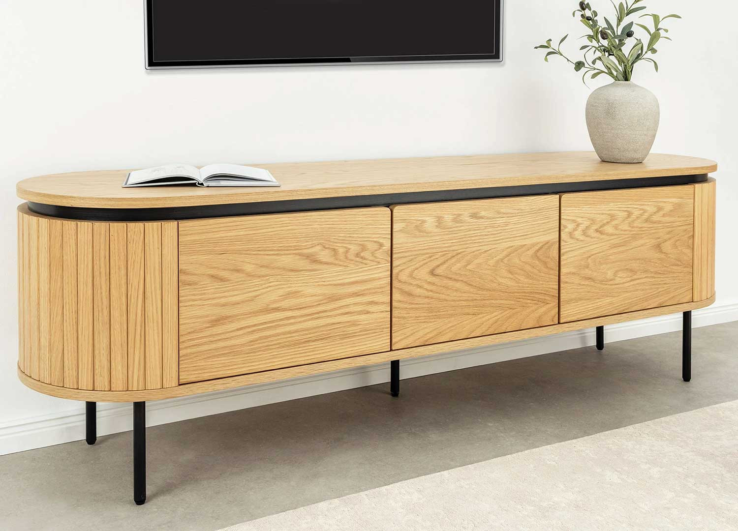 Meuble TV arrondi 3 portes couleur naturelle Lili