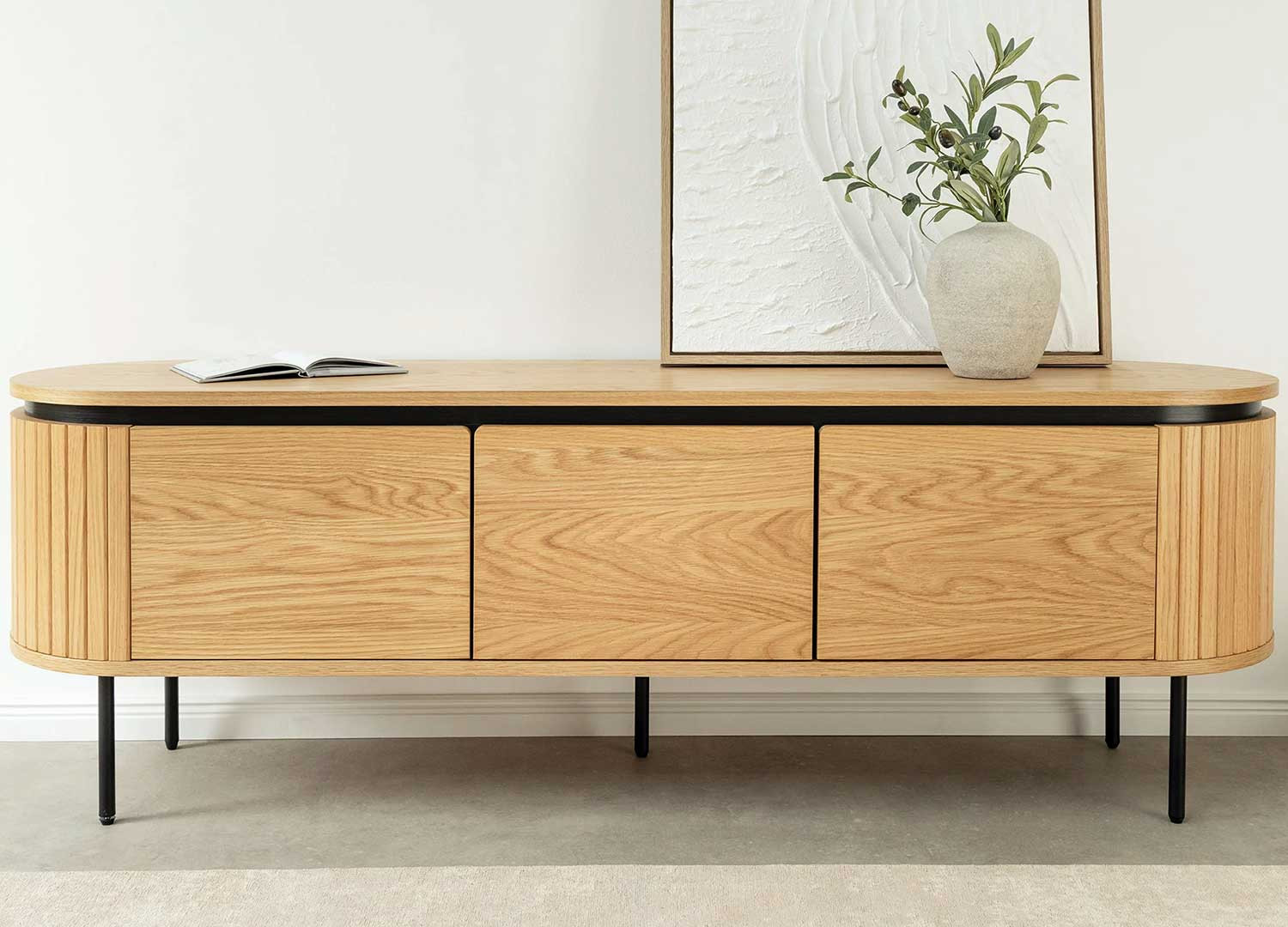 Meuble TV arrondi 3 portes couleur naturelle Lili