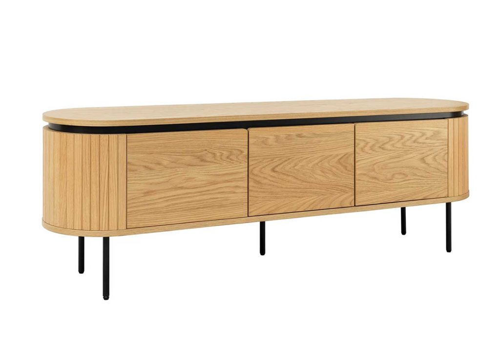 Meuble TV arrondi 3 portes couleur naturelle Lili