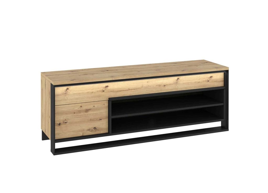 Meuble TV avec rangements à LED chêne artisan et noir Edge