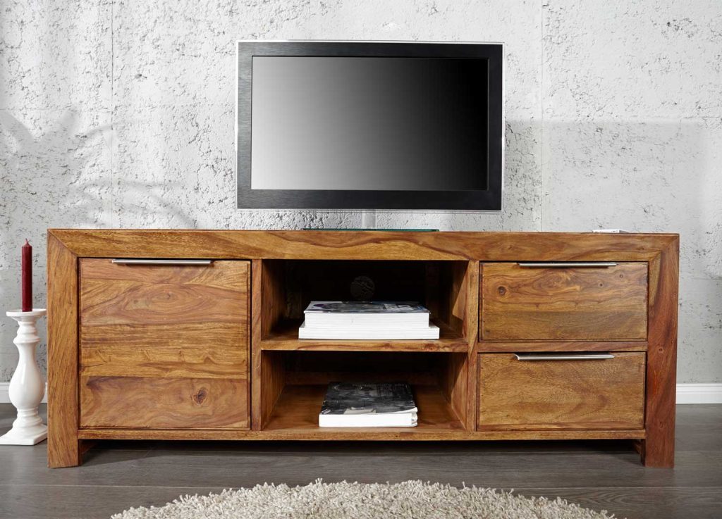 Meuble TV avec rangements bois massif sesham 135 cm