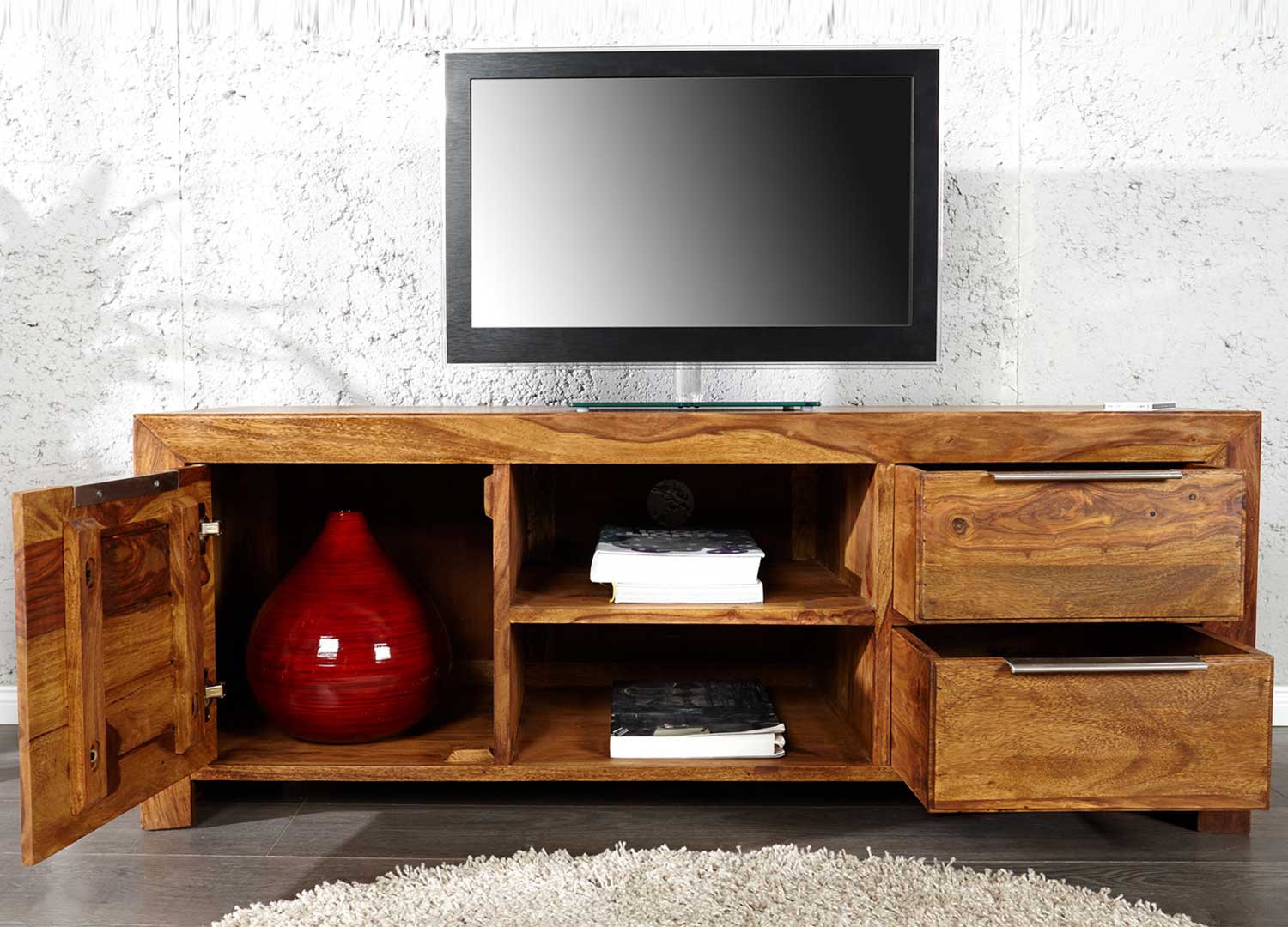 Meuble TV avec rangements bois massif sesham 135 cm