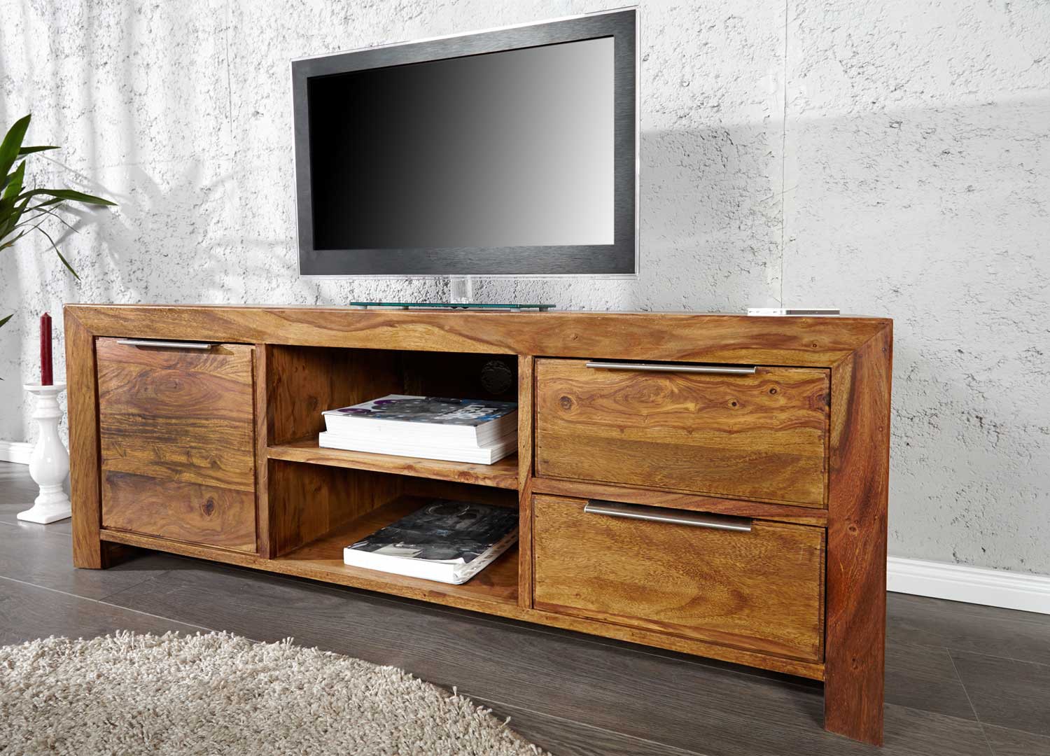 Meuble TV avec rangements bois massif sesham 135 cm