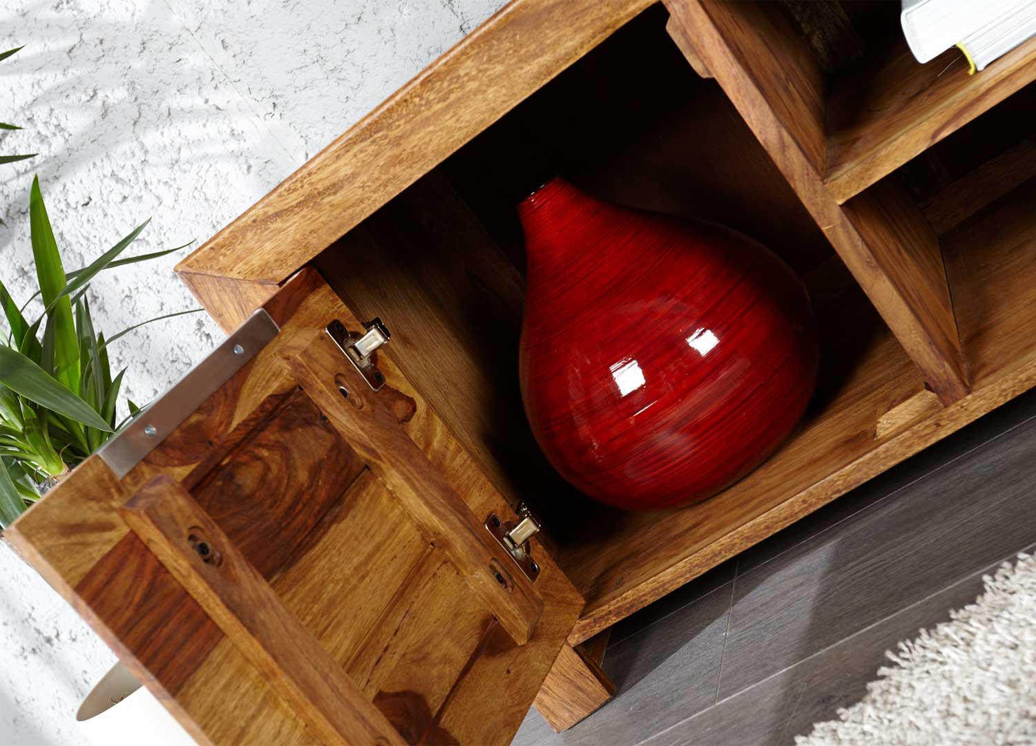 Meuble TV avec rangements bois massif sesham 135 cm