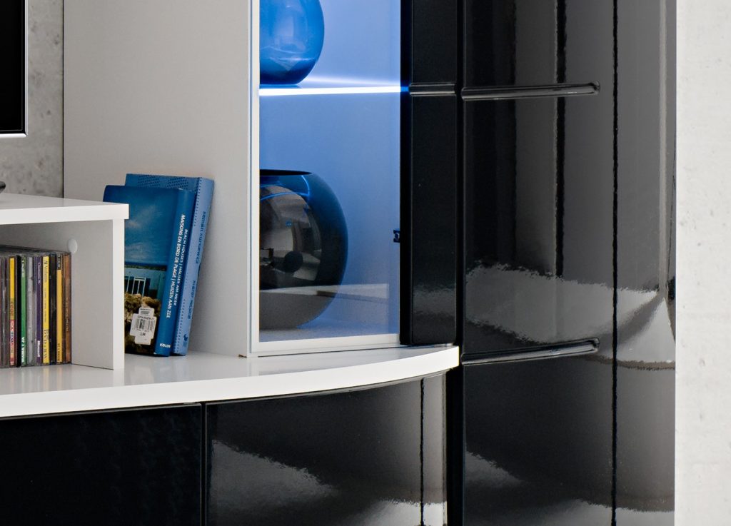 Meuble TV Blanc et Noir Laqué Lumineux