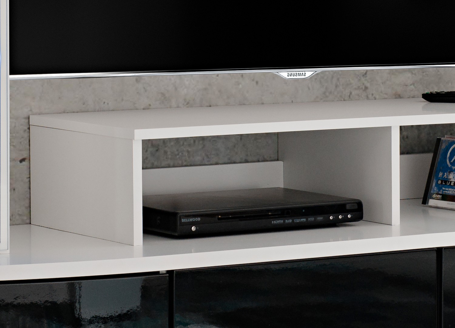 Meuble TV Blanc et Noir Laqué Lumineux