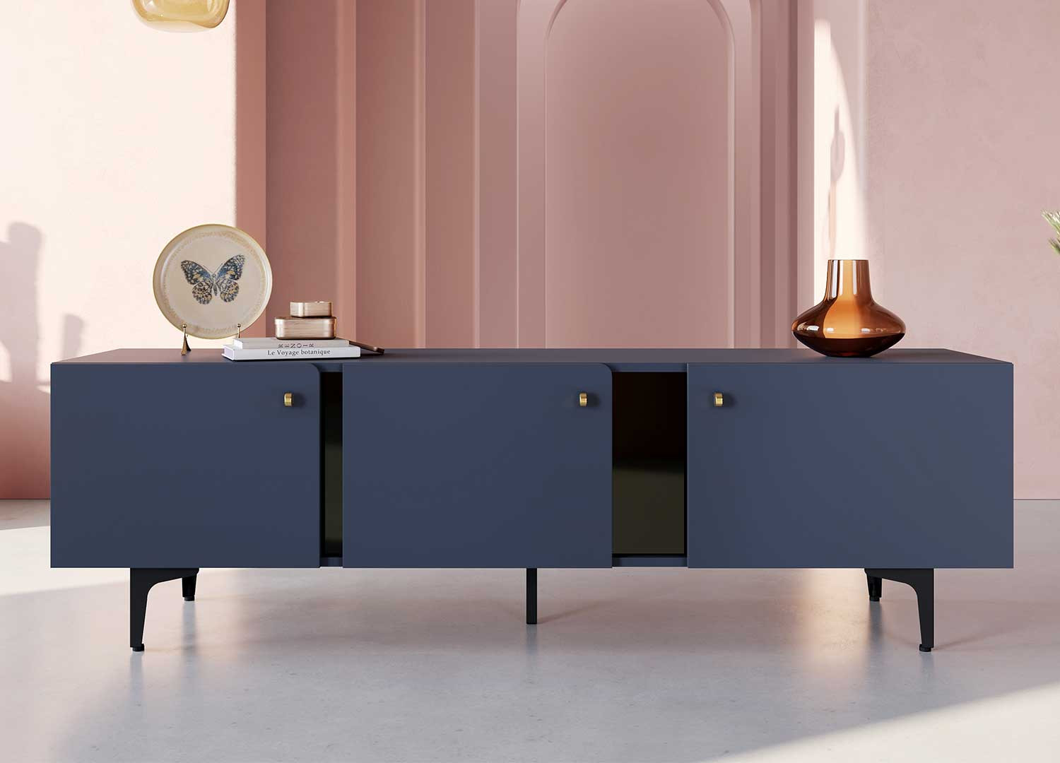 Meuble tv bleu de 3 portes 165 cm