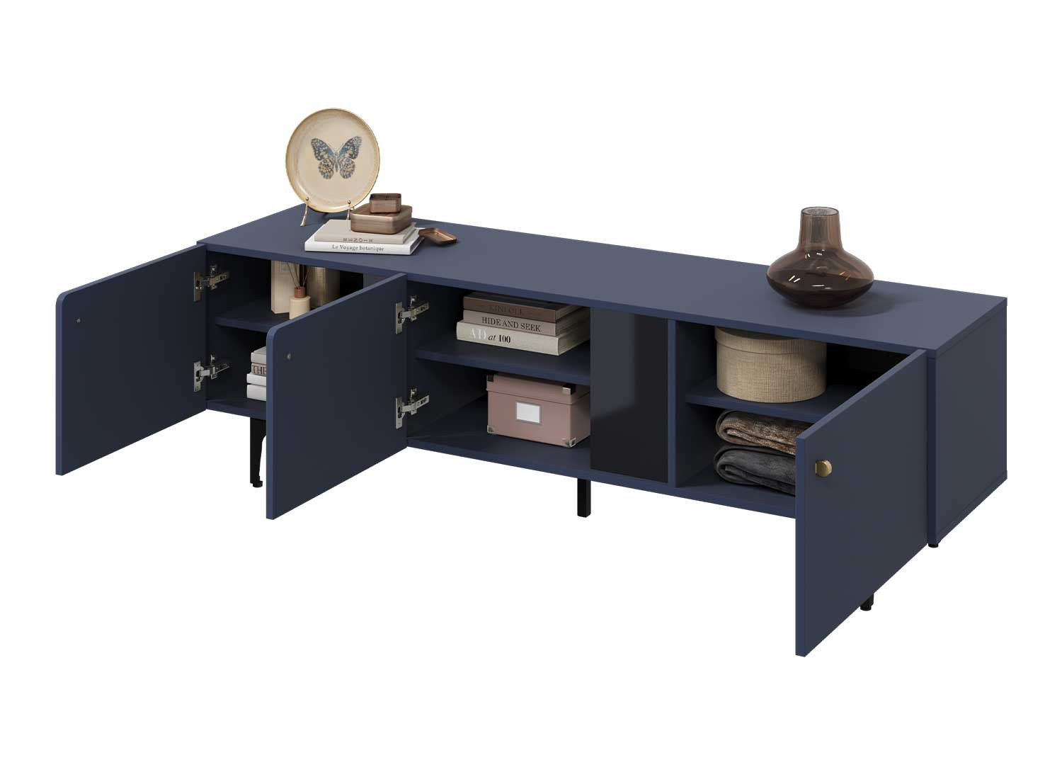 Meuble tv bleu de 3 portes 165 cm