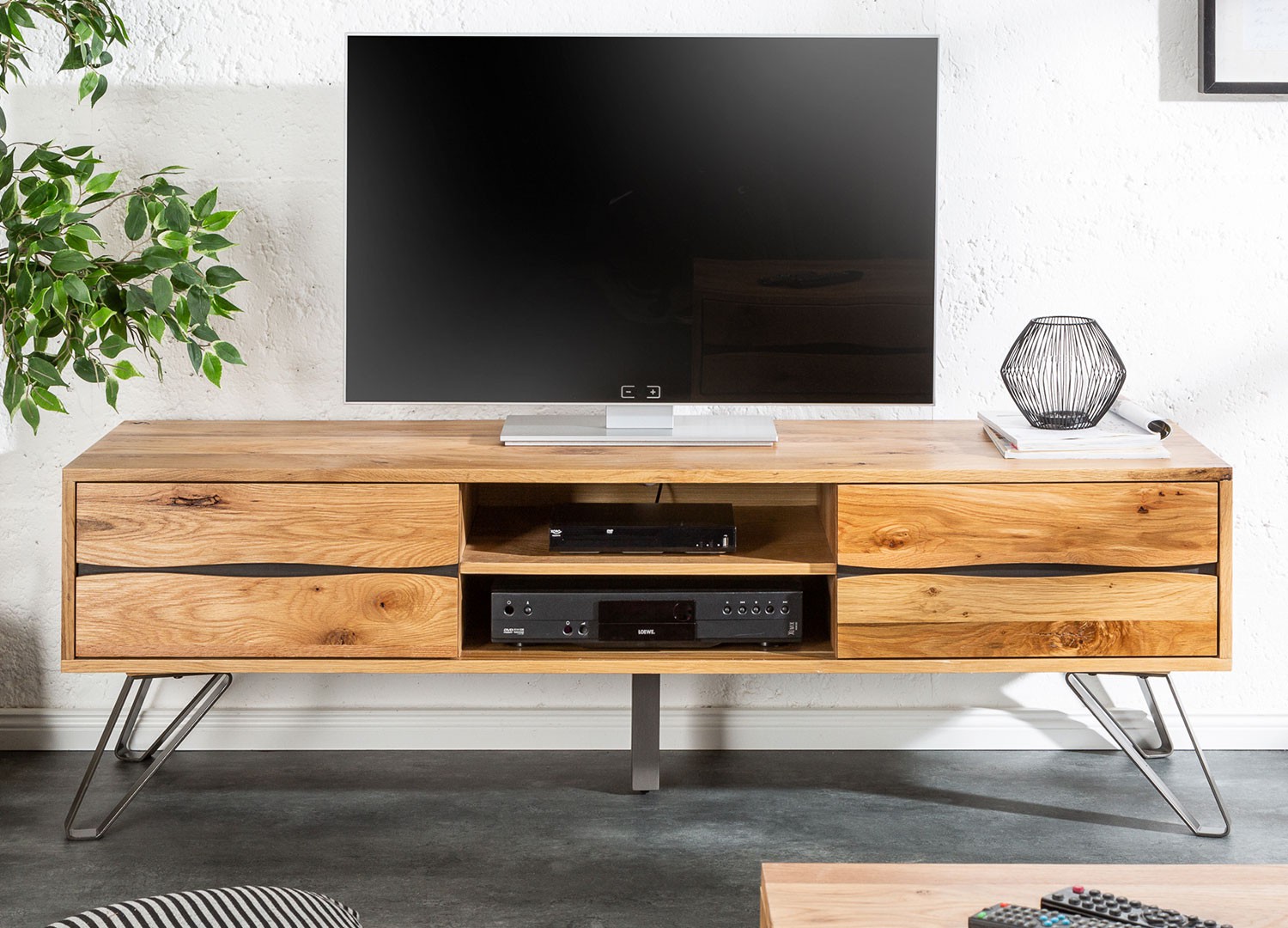 Meuble tv en bois massif et pied métal 160 cm