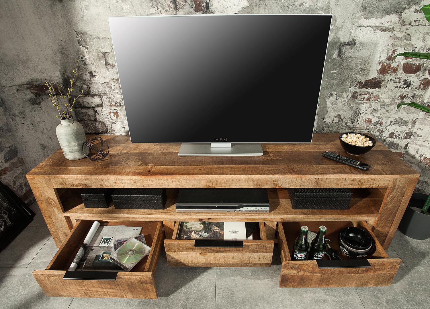 Meuble tv bois massif moderne 170 cm