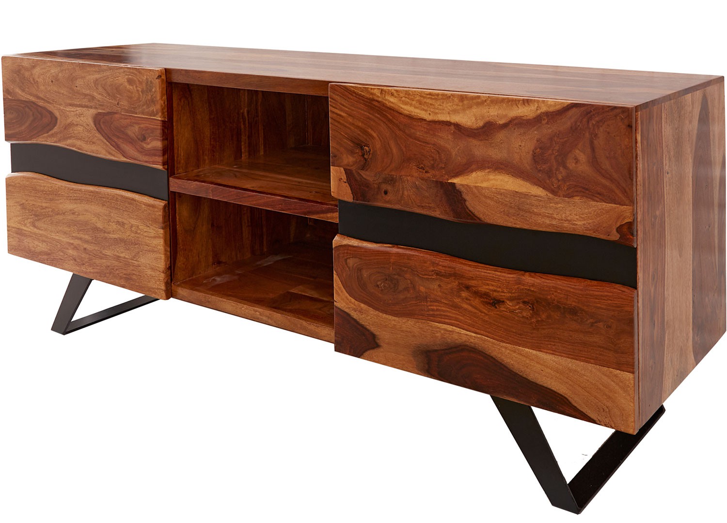 Meuble tv bois massif sesham et pieds métal 160 cm