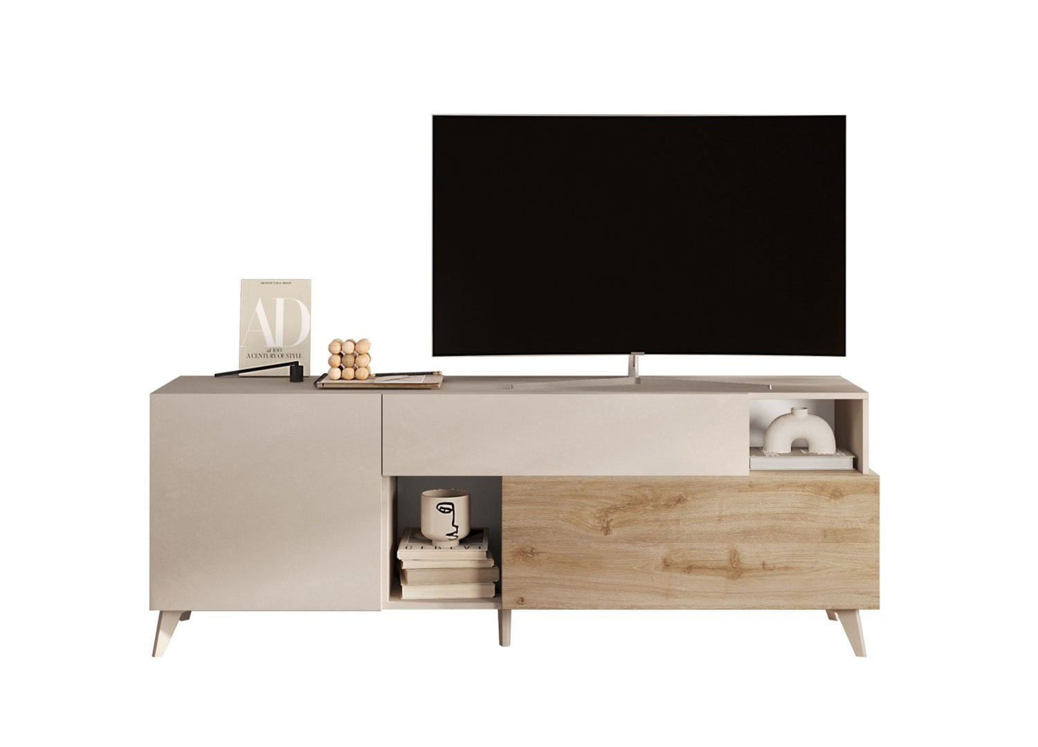 Meuble tv contemporain 181 cm cashmere et chêne