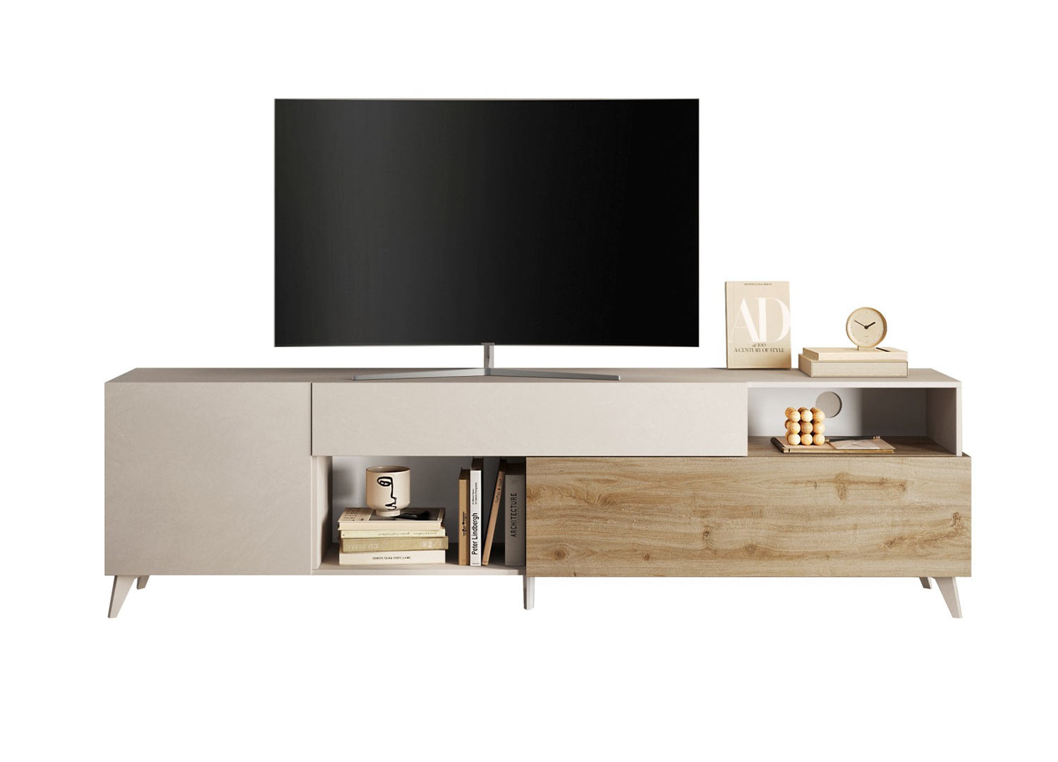 Meuble tv contemporain 2m41 cashmere et chêne