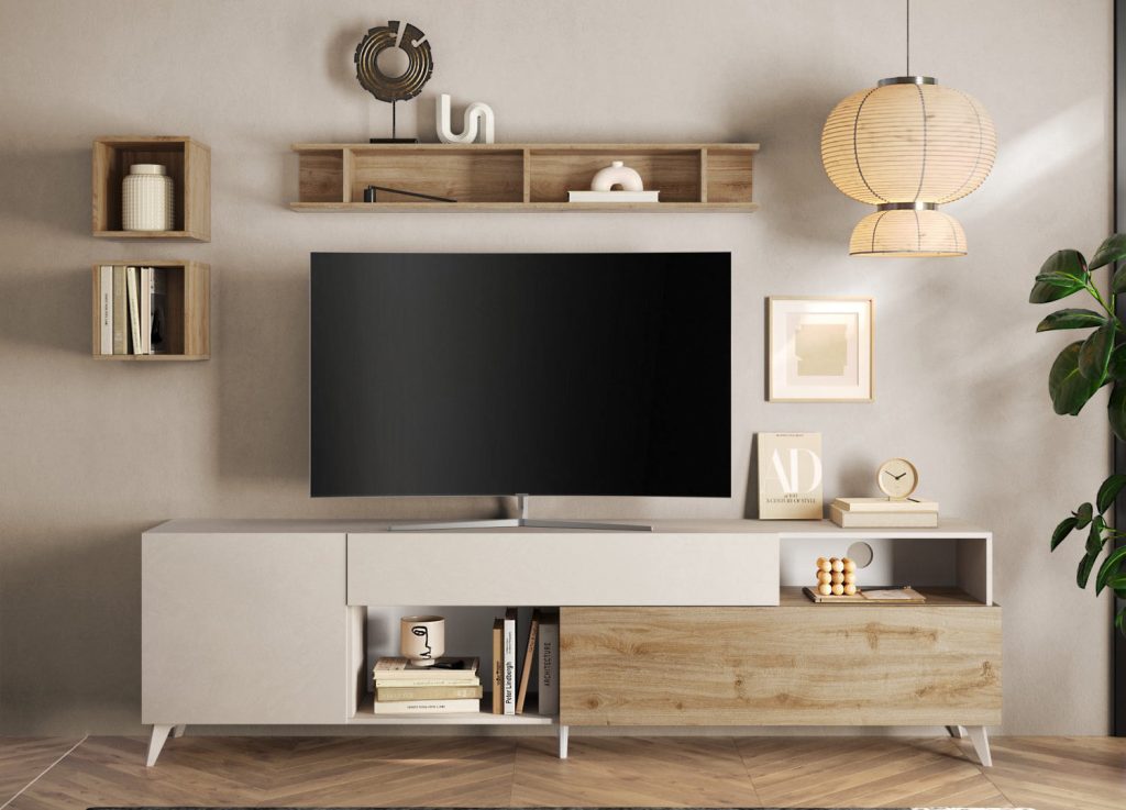 Meuble tv contemporain 2m41 cashmere et chêne