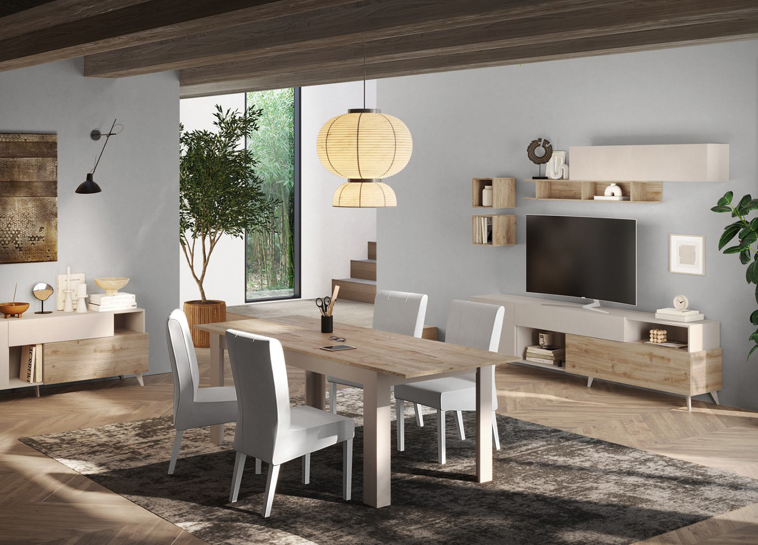 Meuble tv contemporain 2m41 cashmere et chêne