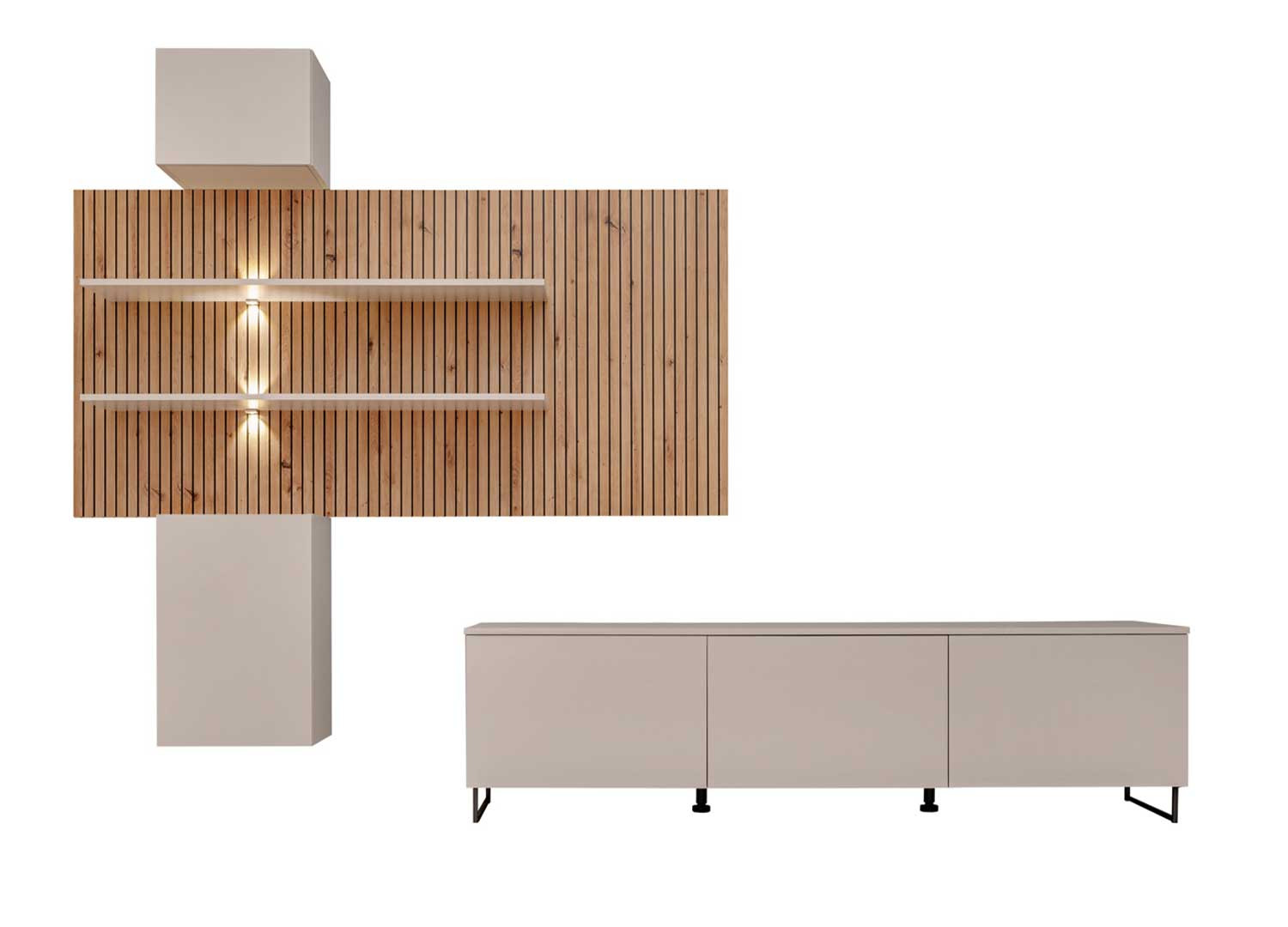Meuble tv de salon moderne cachemire et chêne Gusto