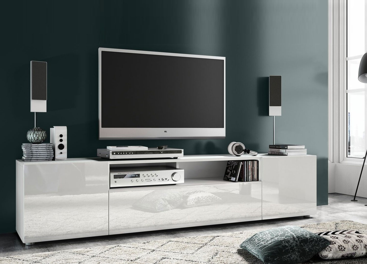 Meuble TV design 181 cm 3 portes et 1 niche