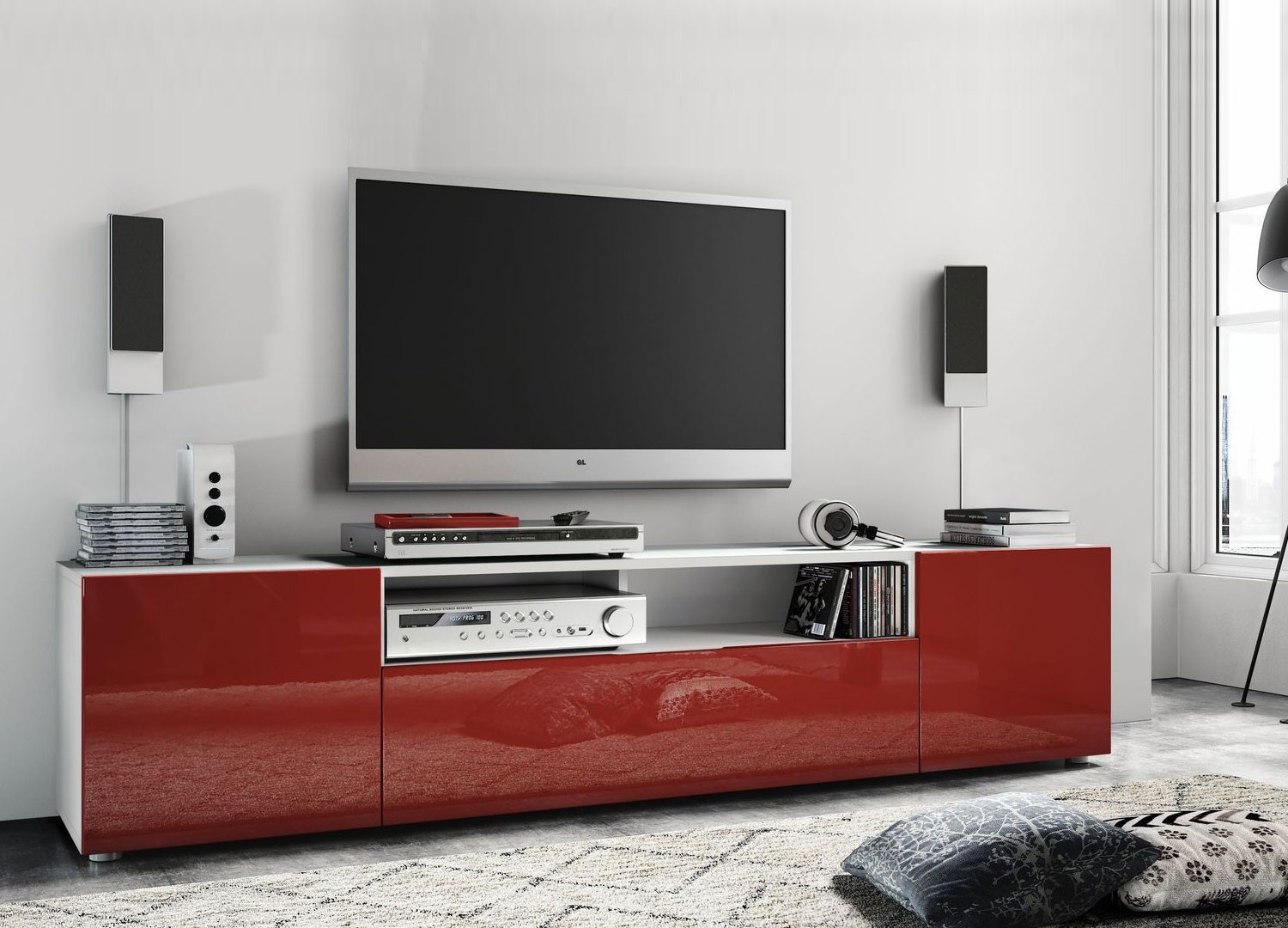 Meuble TV design 181 cm 3 portes et 1 niche