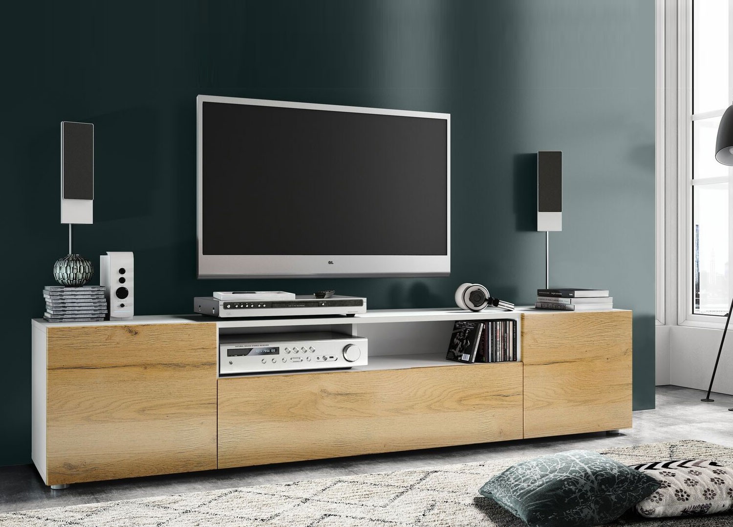 Meuble TV design 181 cm 3 portes et 1 niche
