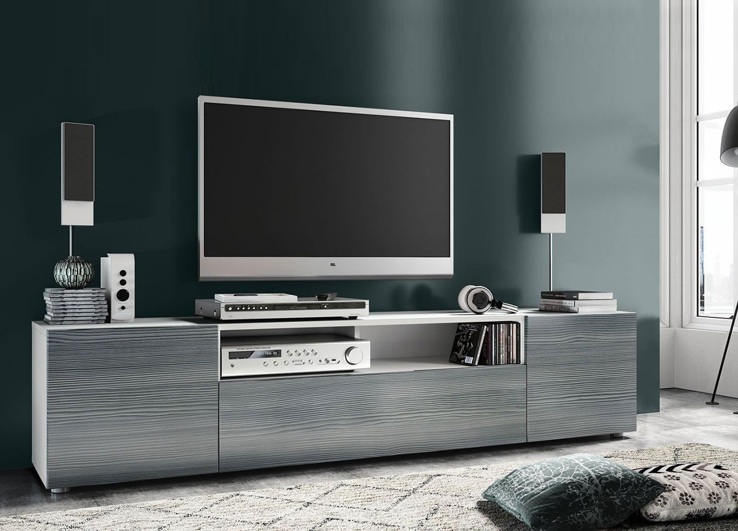 Meuble TV design 181 cm 3 portes et 1 niche