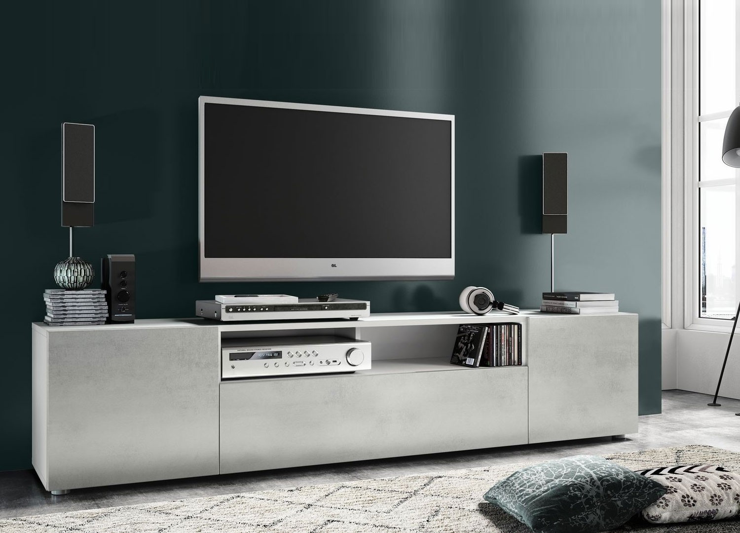 Meuble TV design 181 cm 3 portes et 1 niche