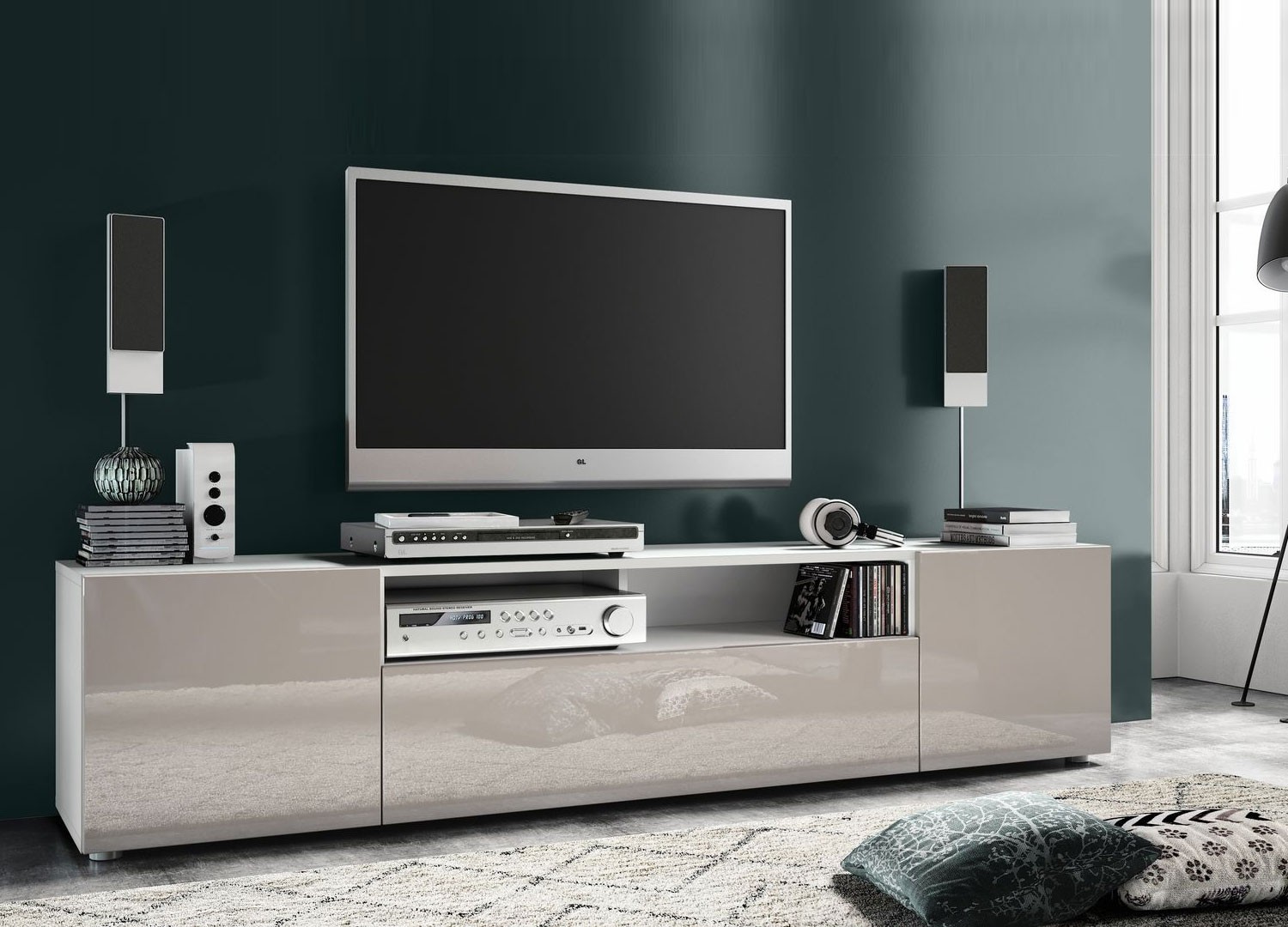 Meuble TV design 181 cm 3 portes et 1 niche