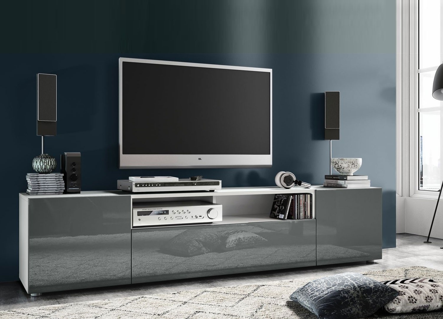 Meuble TV design 181 cm 3 portes et 1 niche