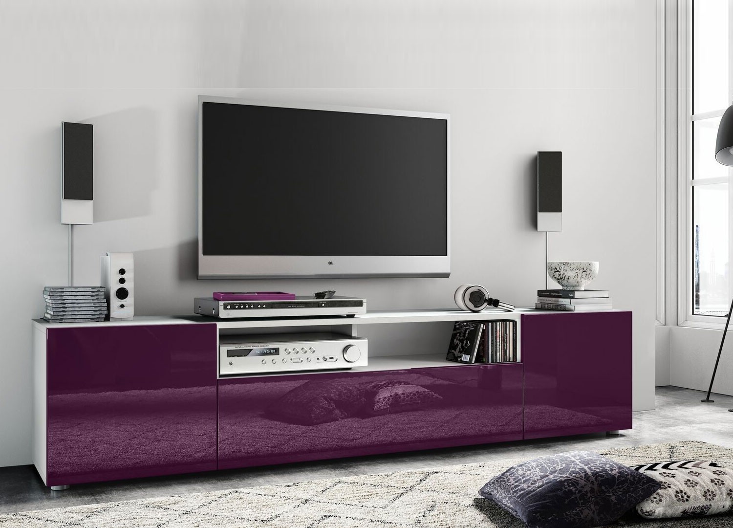 Meuble TV design 181 cm 3 portes et 1 niche