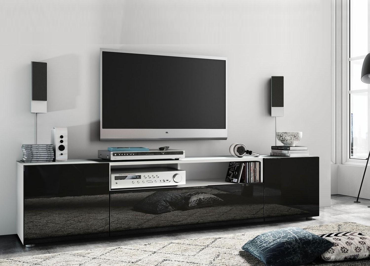 Meuble TV design 181 cm 3 portes et 1 niche