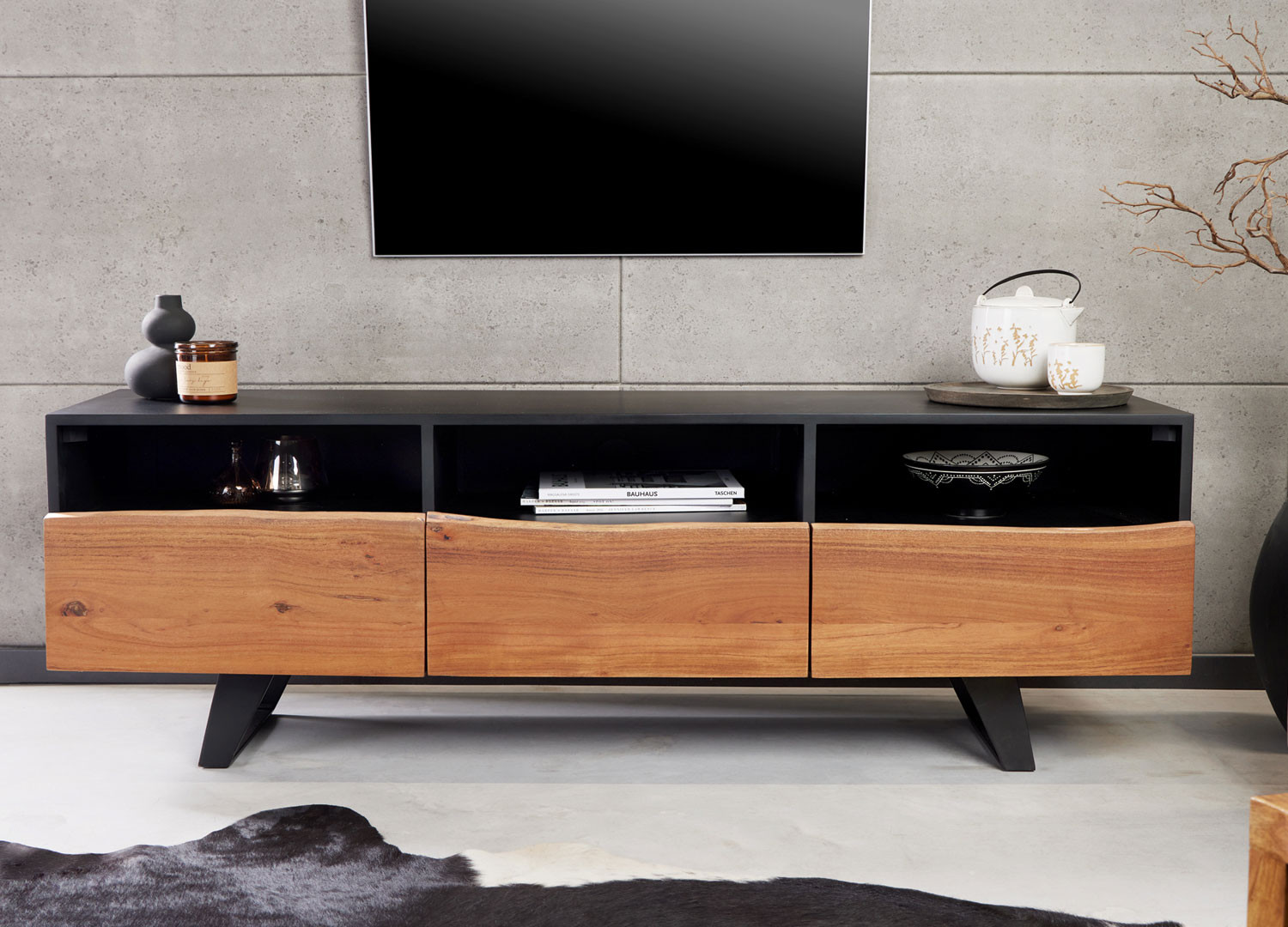 Meuble TV design 2 portes, 1 tiroir et 3 compartiments