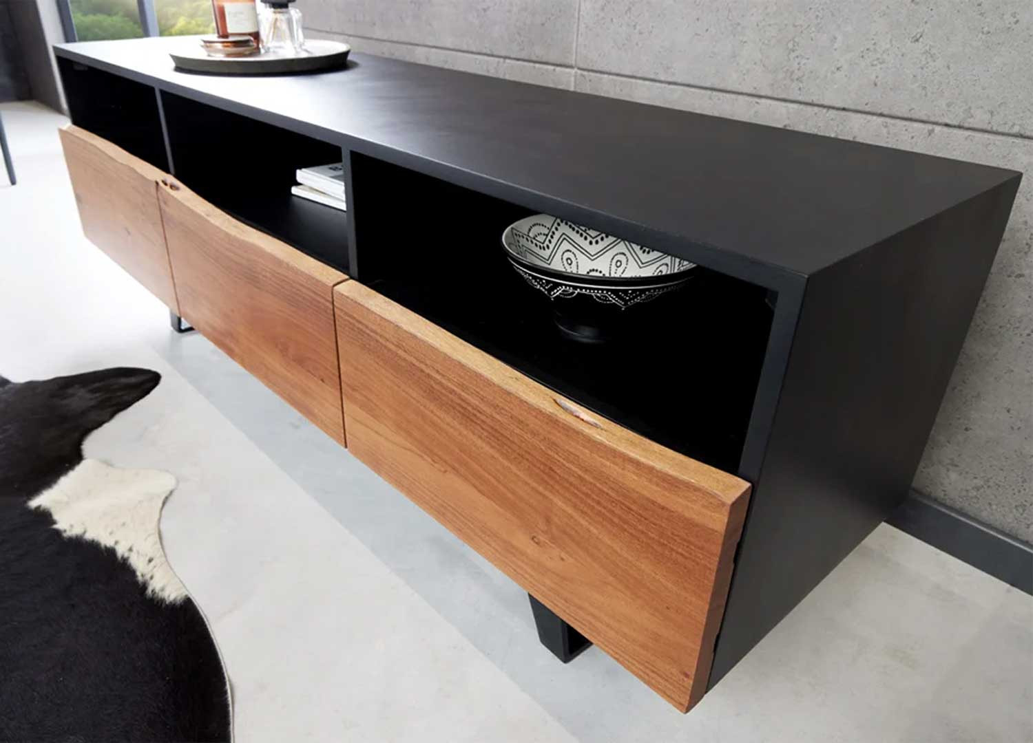 Meuble TV design 2 portes, 1 tiroir et 3 compartiments