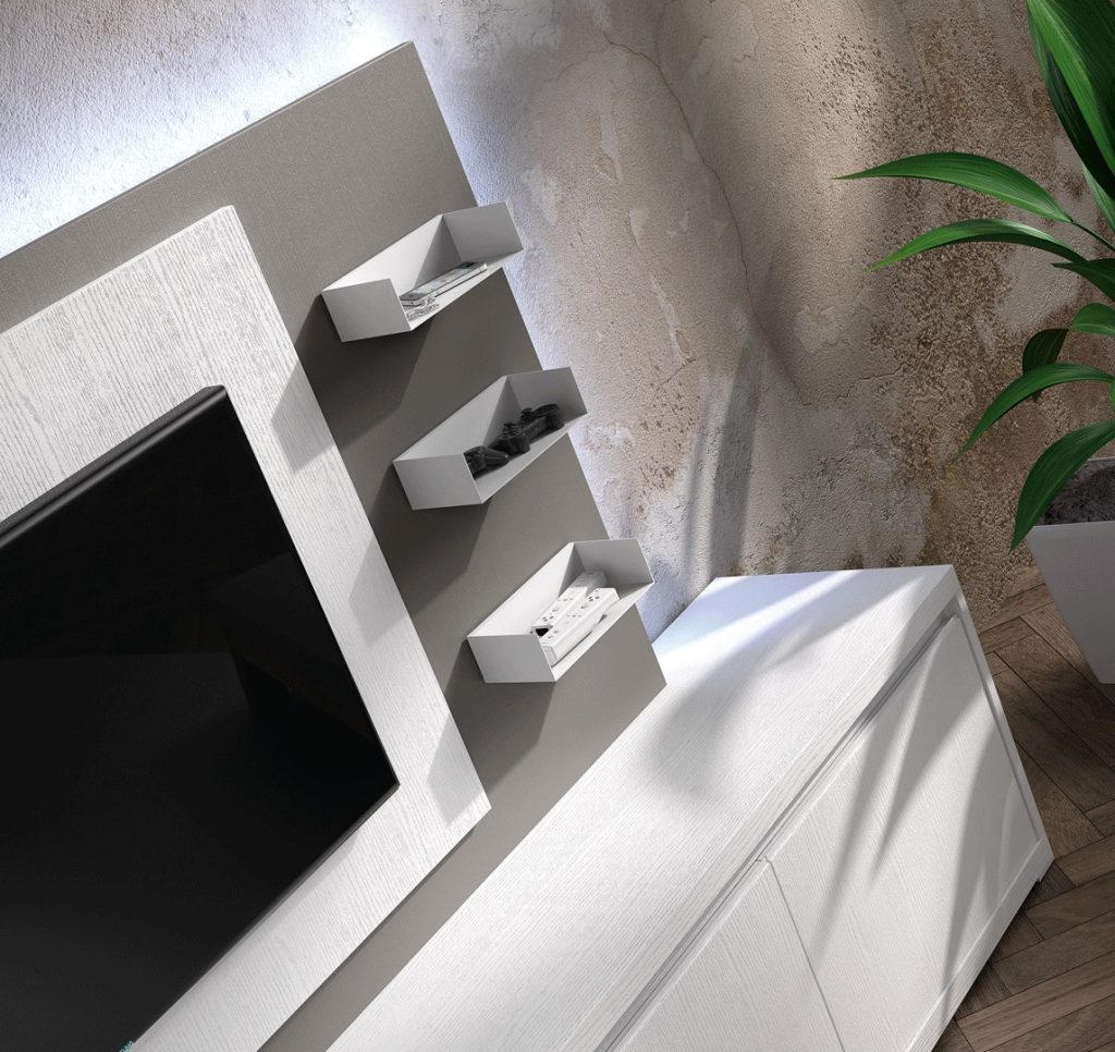 Meuble TV Design blanc avec panneau TV gris brun NORA K47