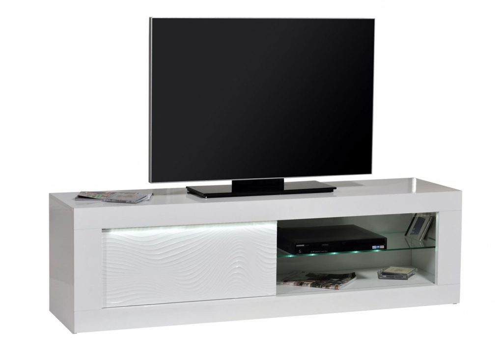 Meuble tv design blanc laqué à led