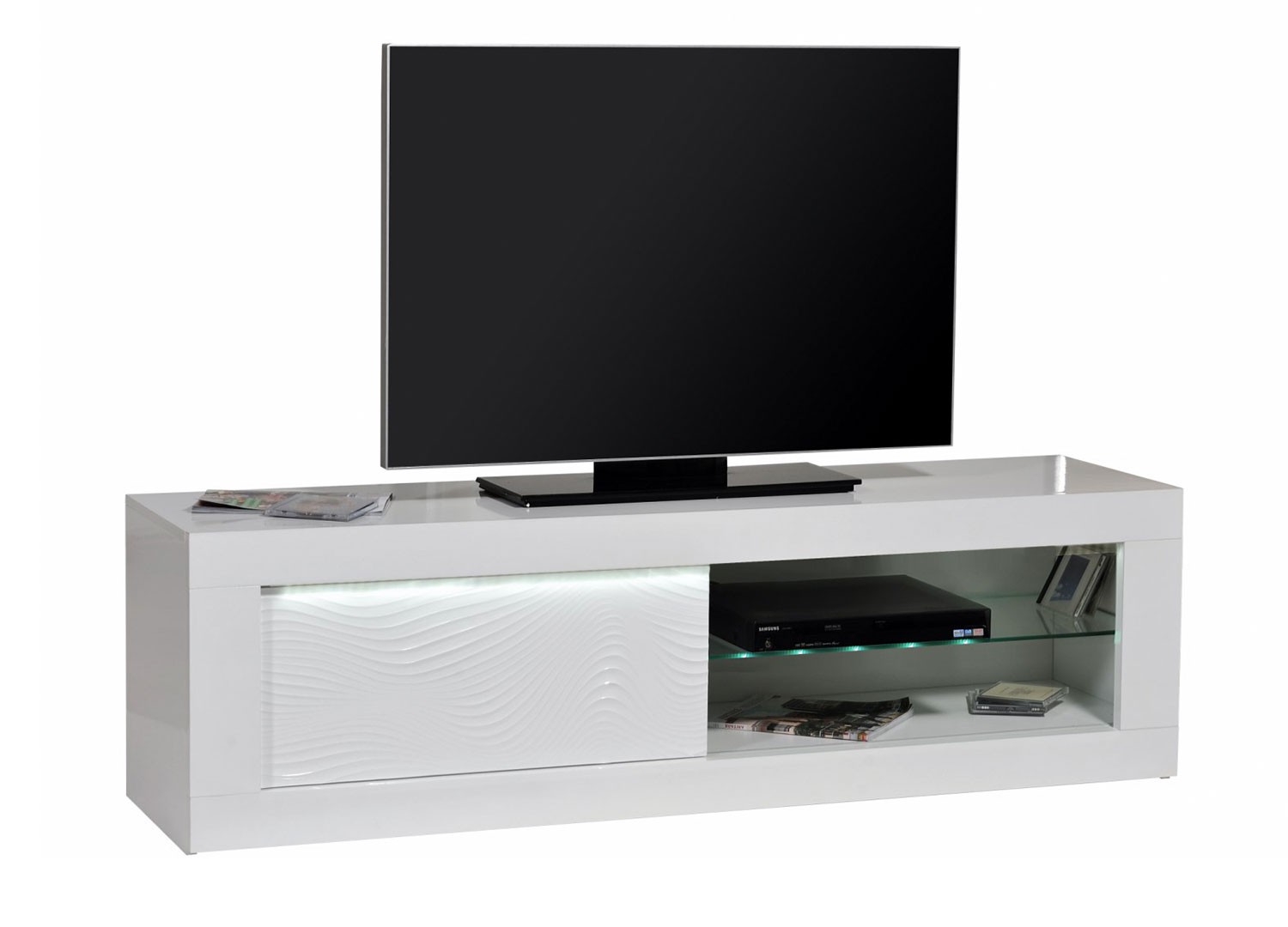 Meuble tv design blanc laqué à led