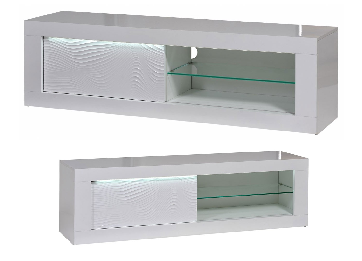Meuble tv design blanc laqué à led