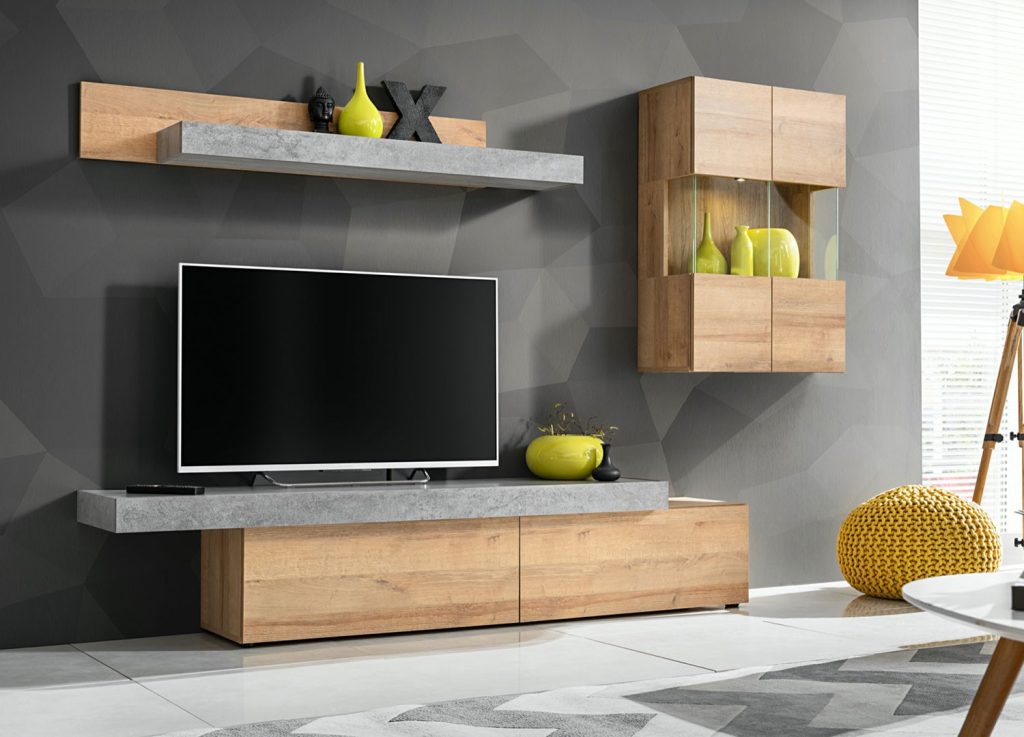 Meuble tv design bois et béton 2m50
