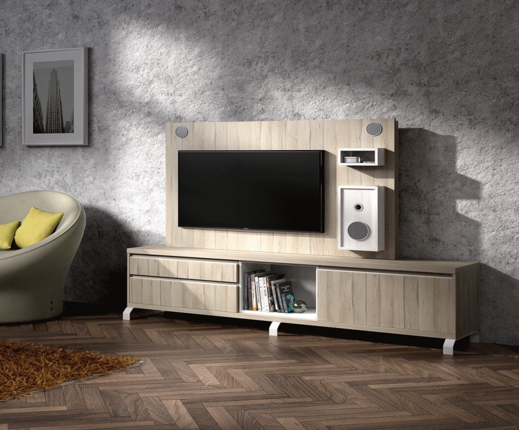 Meuble TV Design et panneau TV avec enceintes intégrées NORA K46