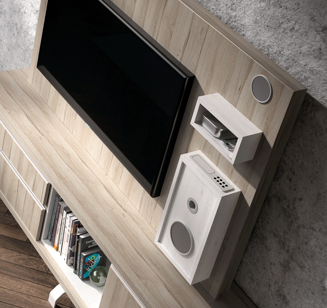 Meuble TV Design et panneau TV avec enceintes intégrées NORA K46