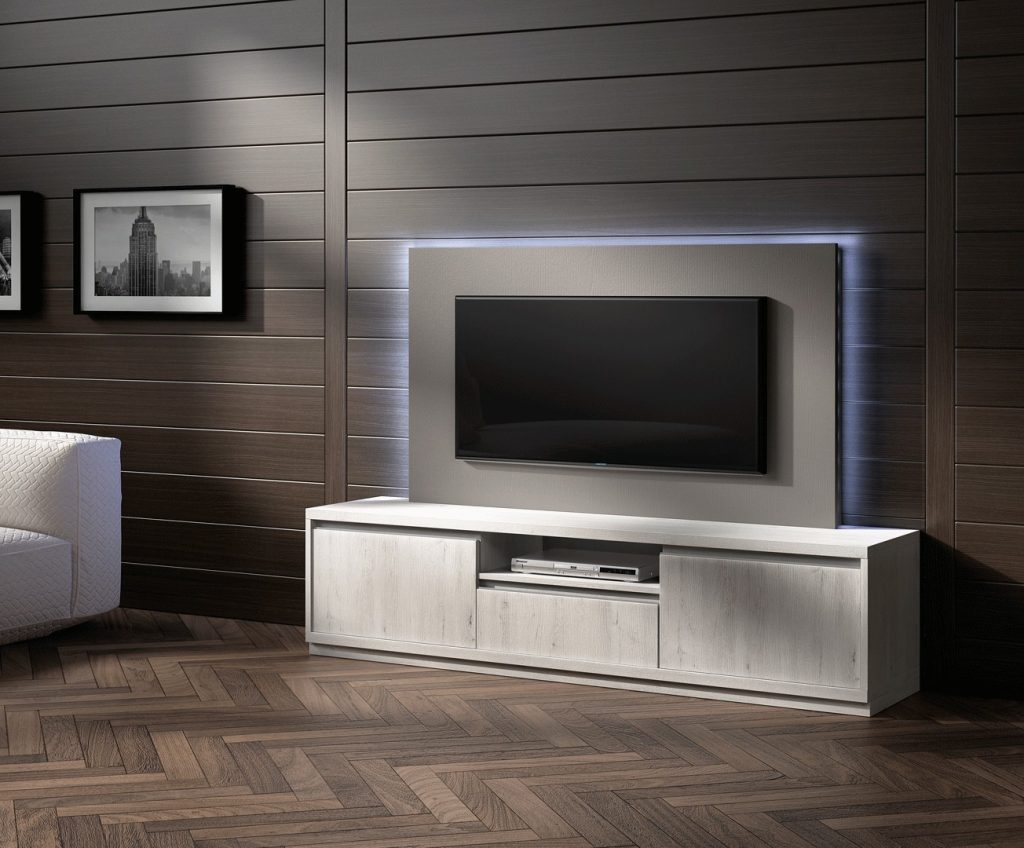 Meuble TV Design frêne et panneau TV gris NORA K44