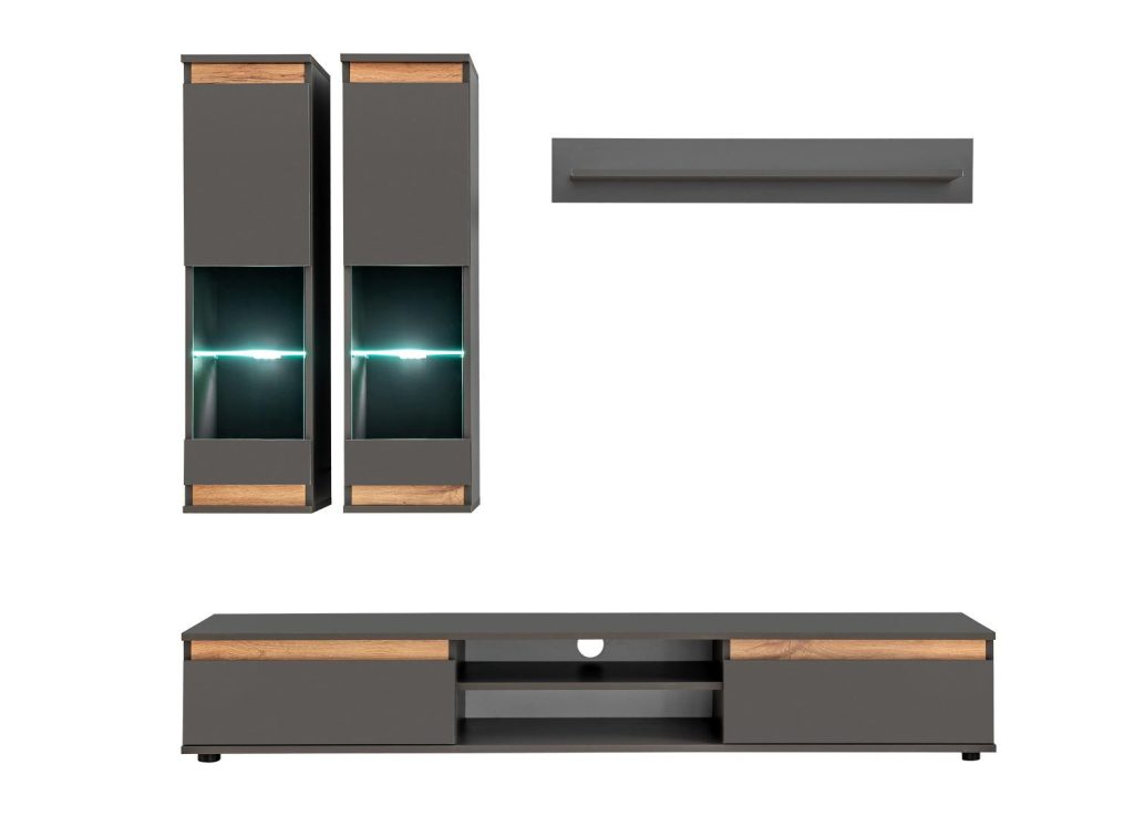 Meuble TV design mural gris anthracite à led