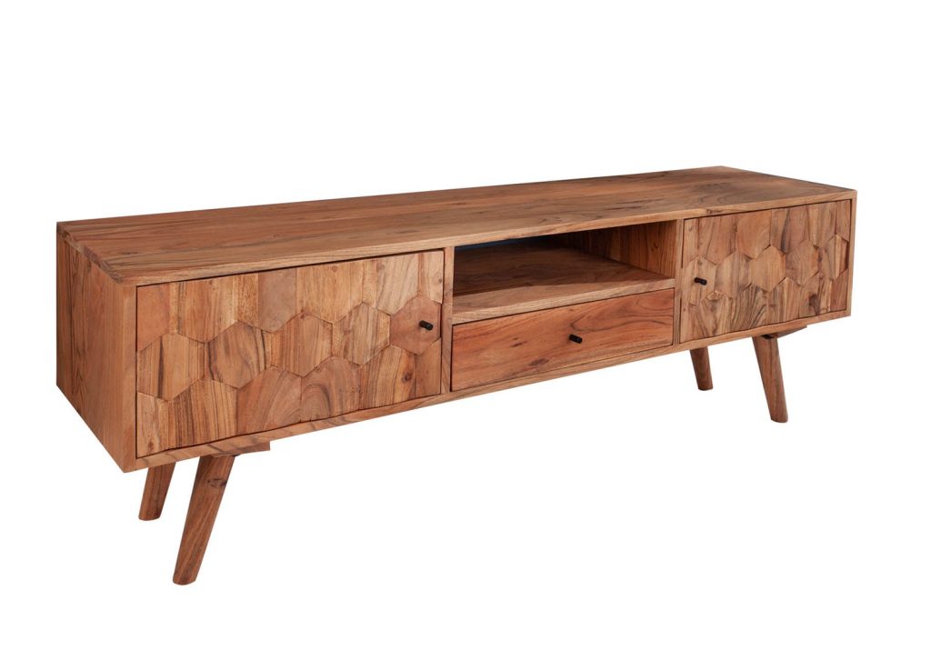 Meuble tv en bois massif d'acacia à motifs mosaïque 140 cm