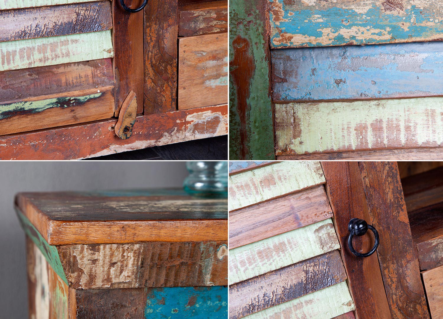 Meuble tv en bois massif recyclé coloré