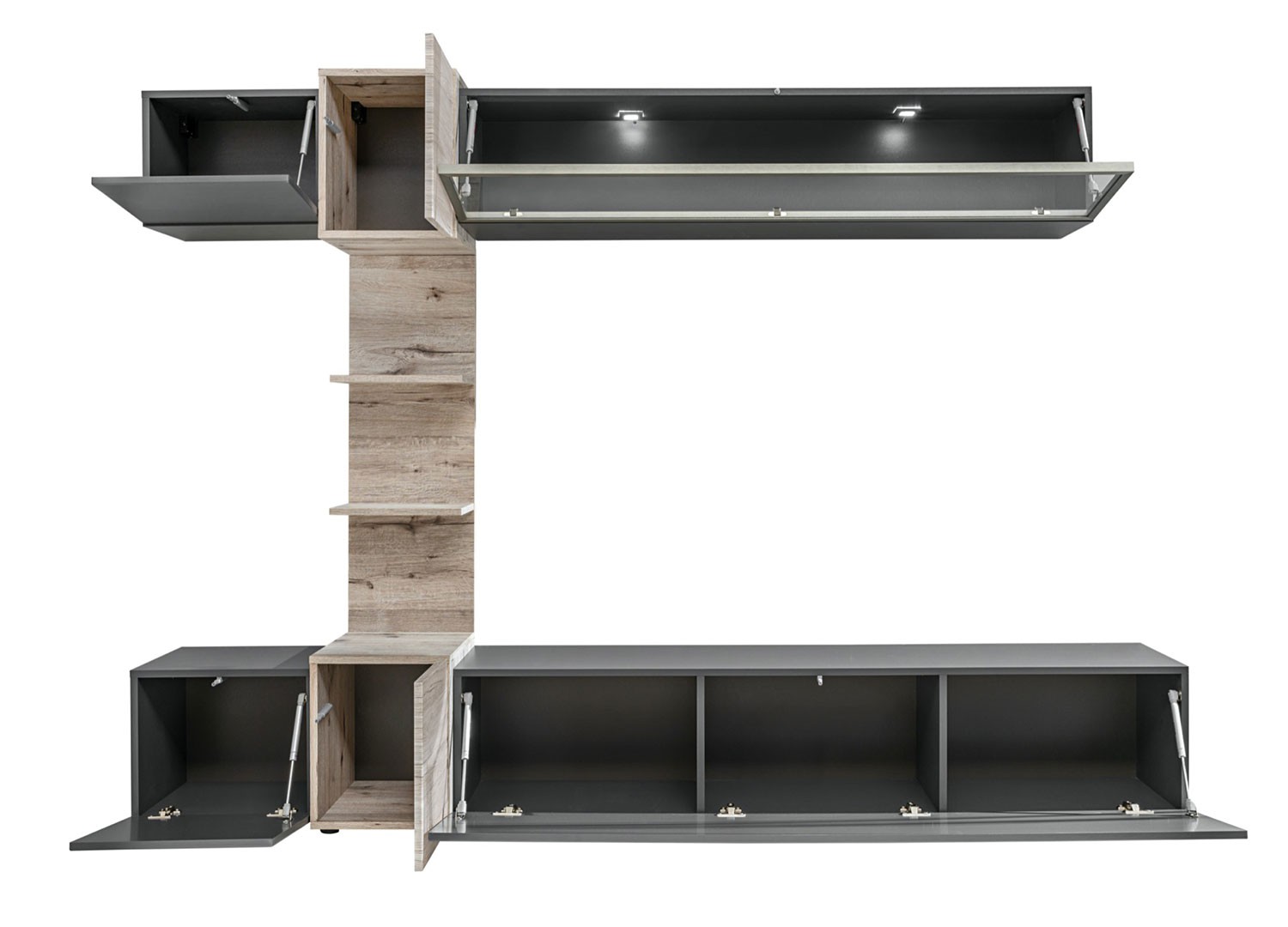Meuble tv gris anthracite et bois à led