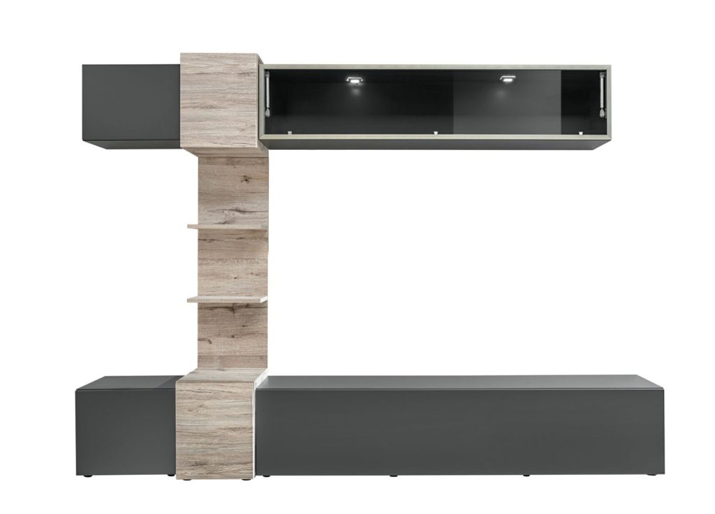 Meuble tv gris anthracite et bois à led